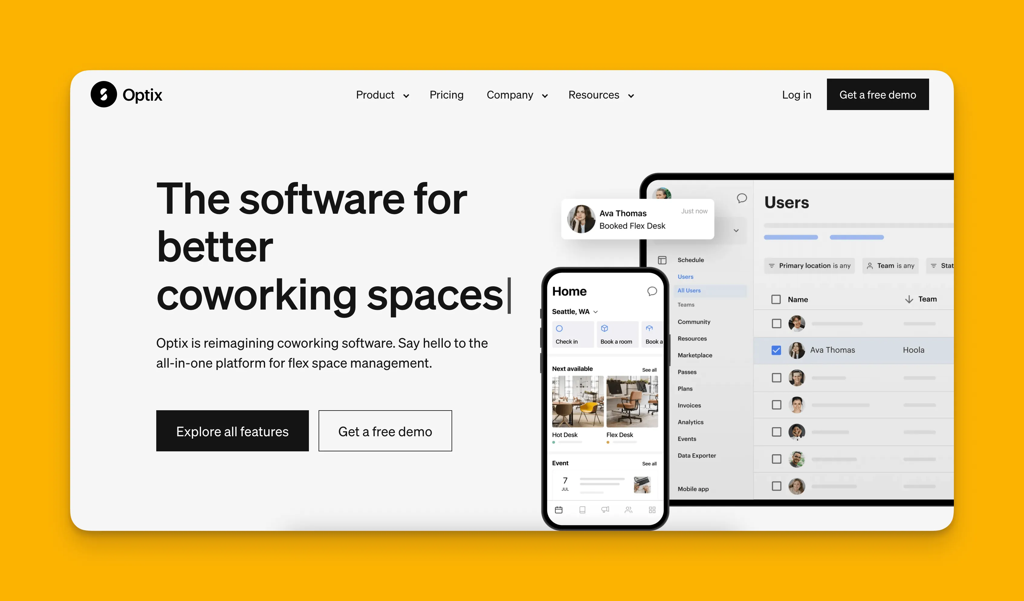 Optix coworking management interface
