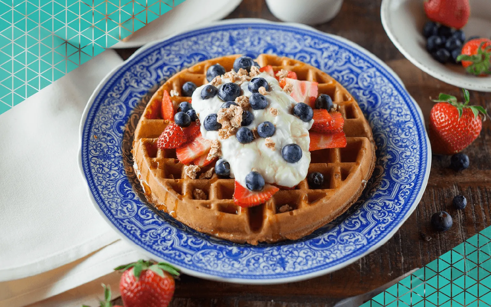 Delicious waffle with toppings