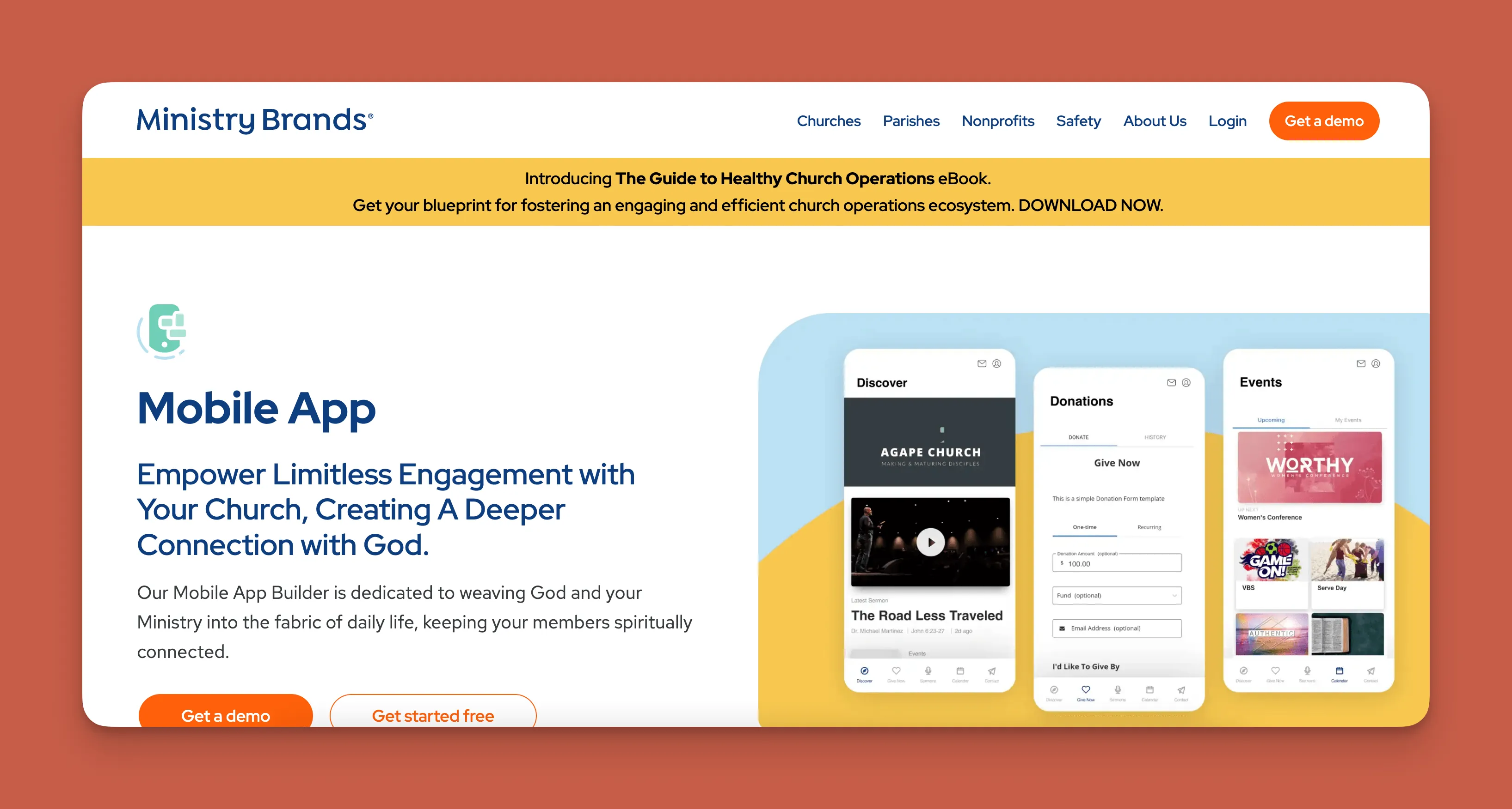 Ministry Brands mobile app interface