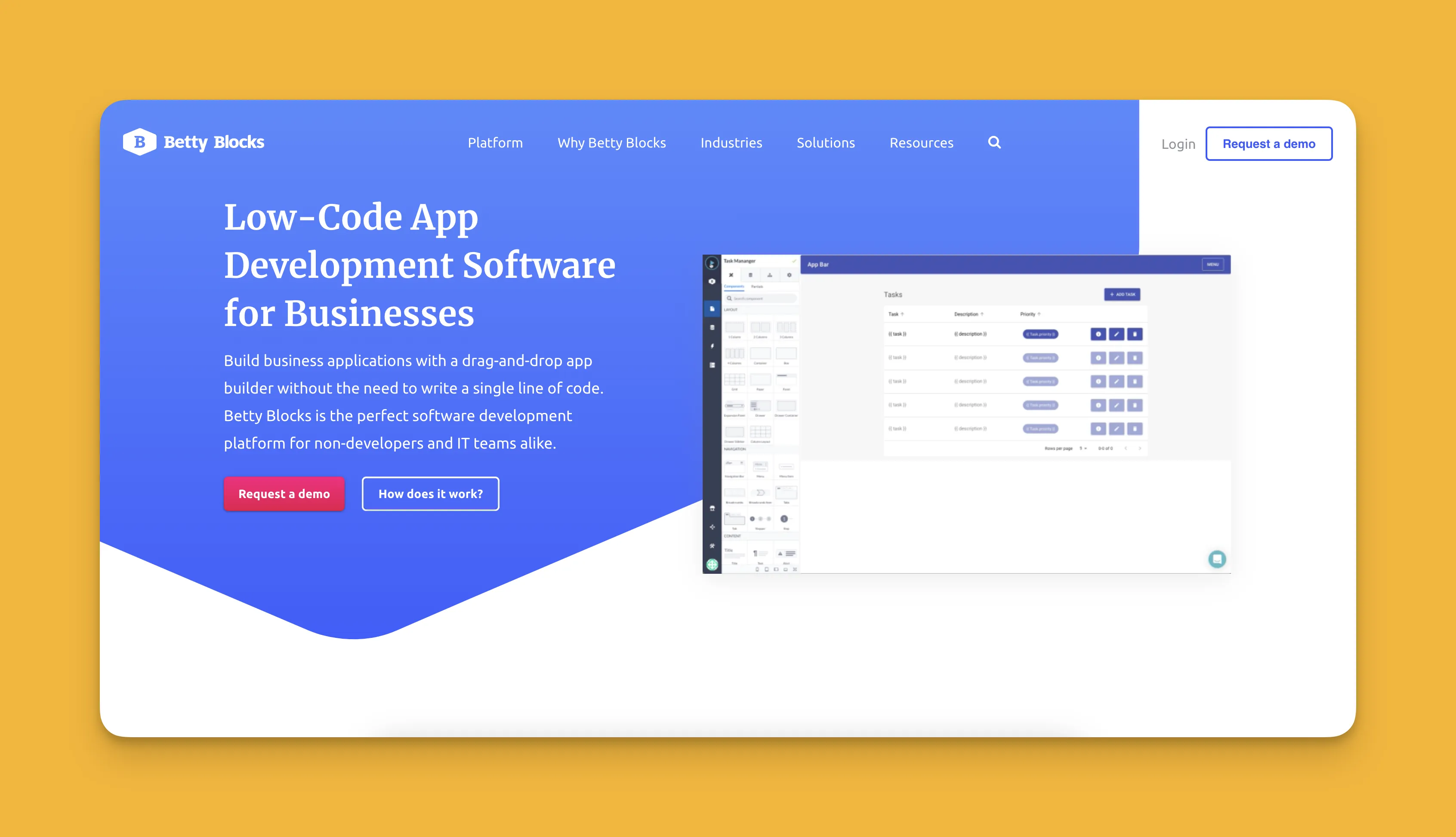 Betty Blocks app builder interface
