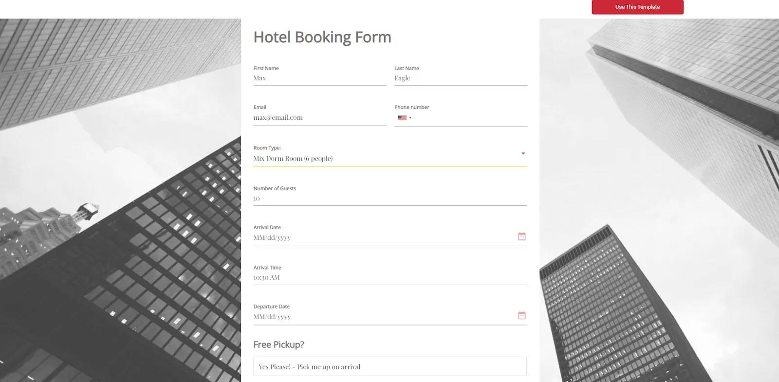 Hospitality Booking Form Template