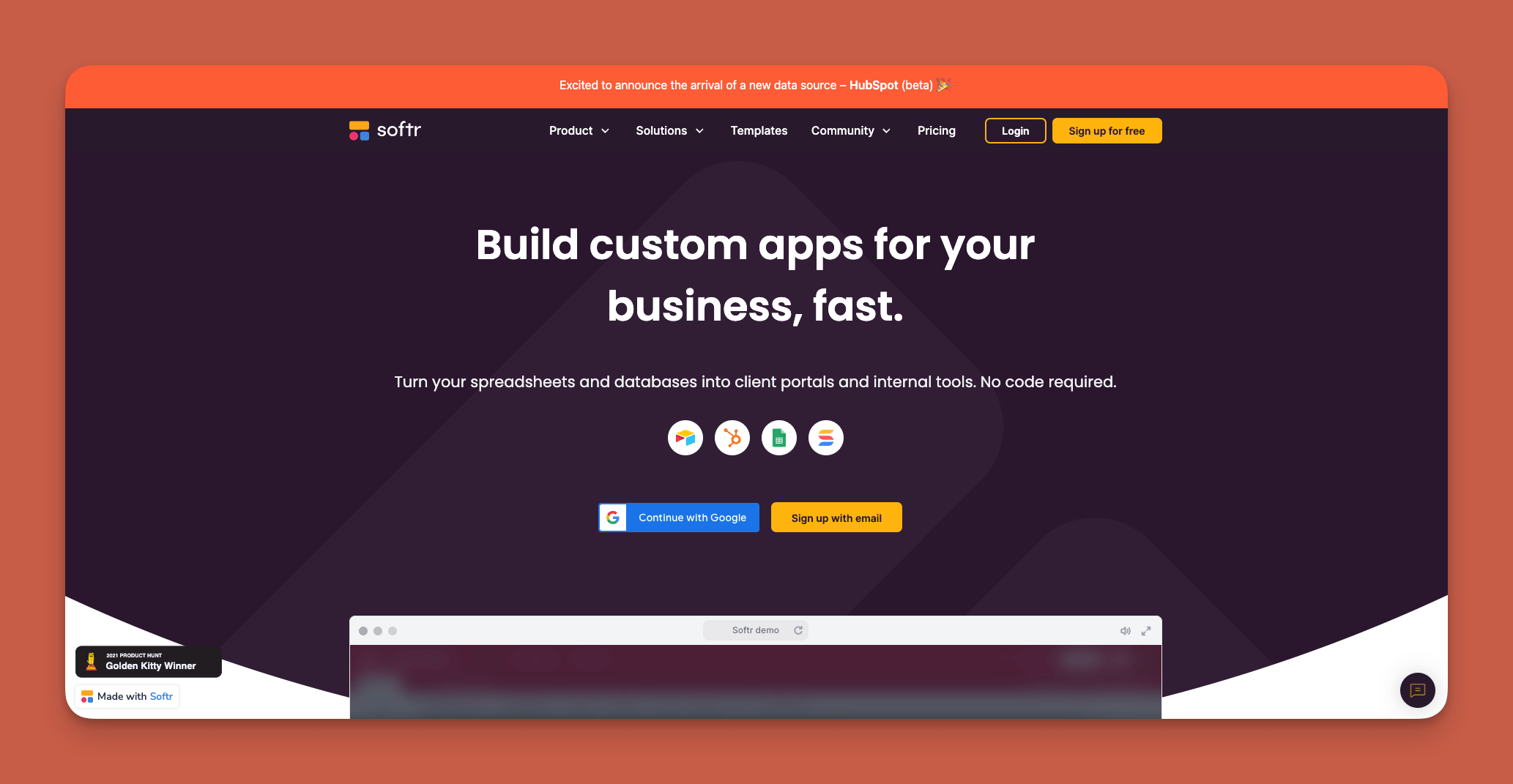 Softr web app builder interface