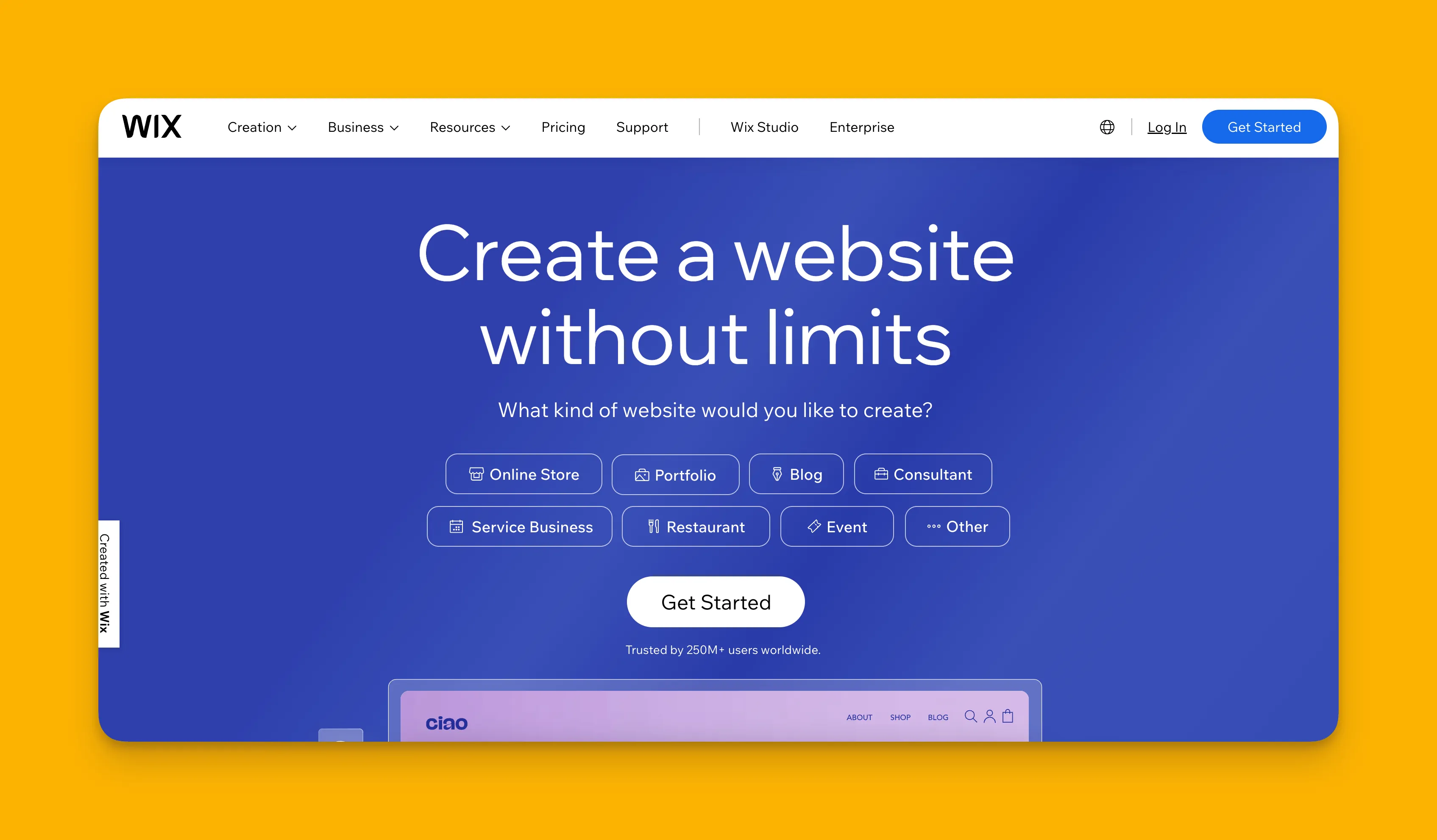 Wix website builder interface