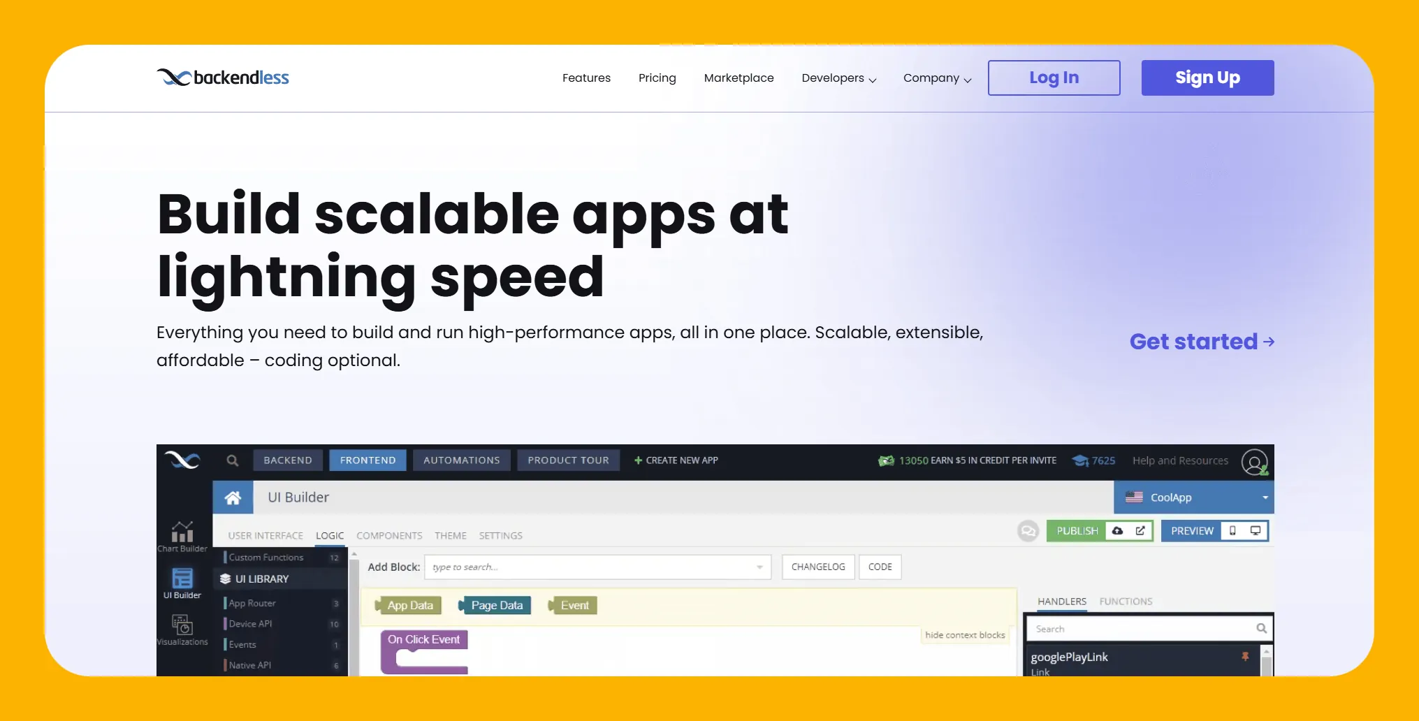 Backendless interface