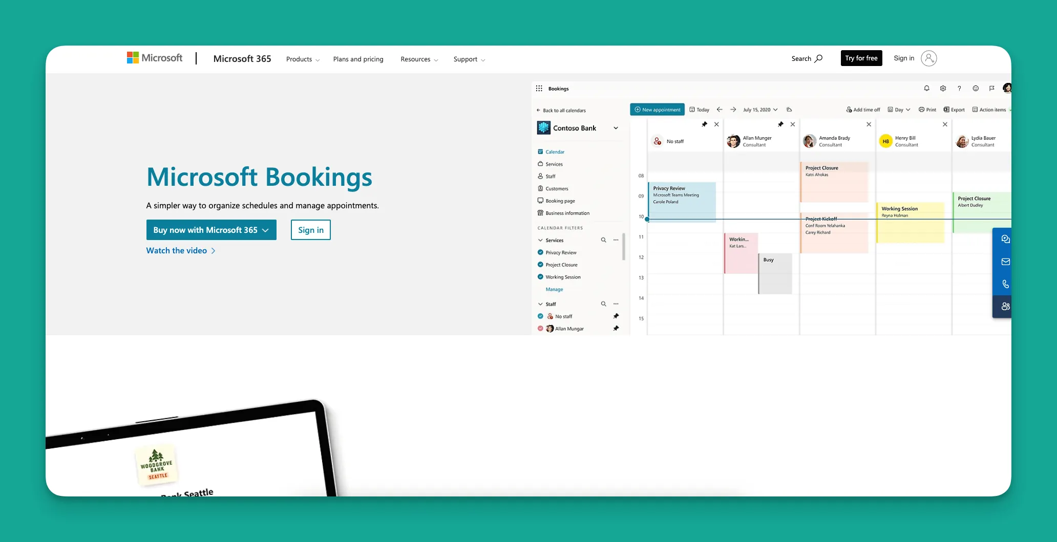 Microsoft Bookings interface
