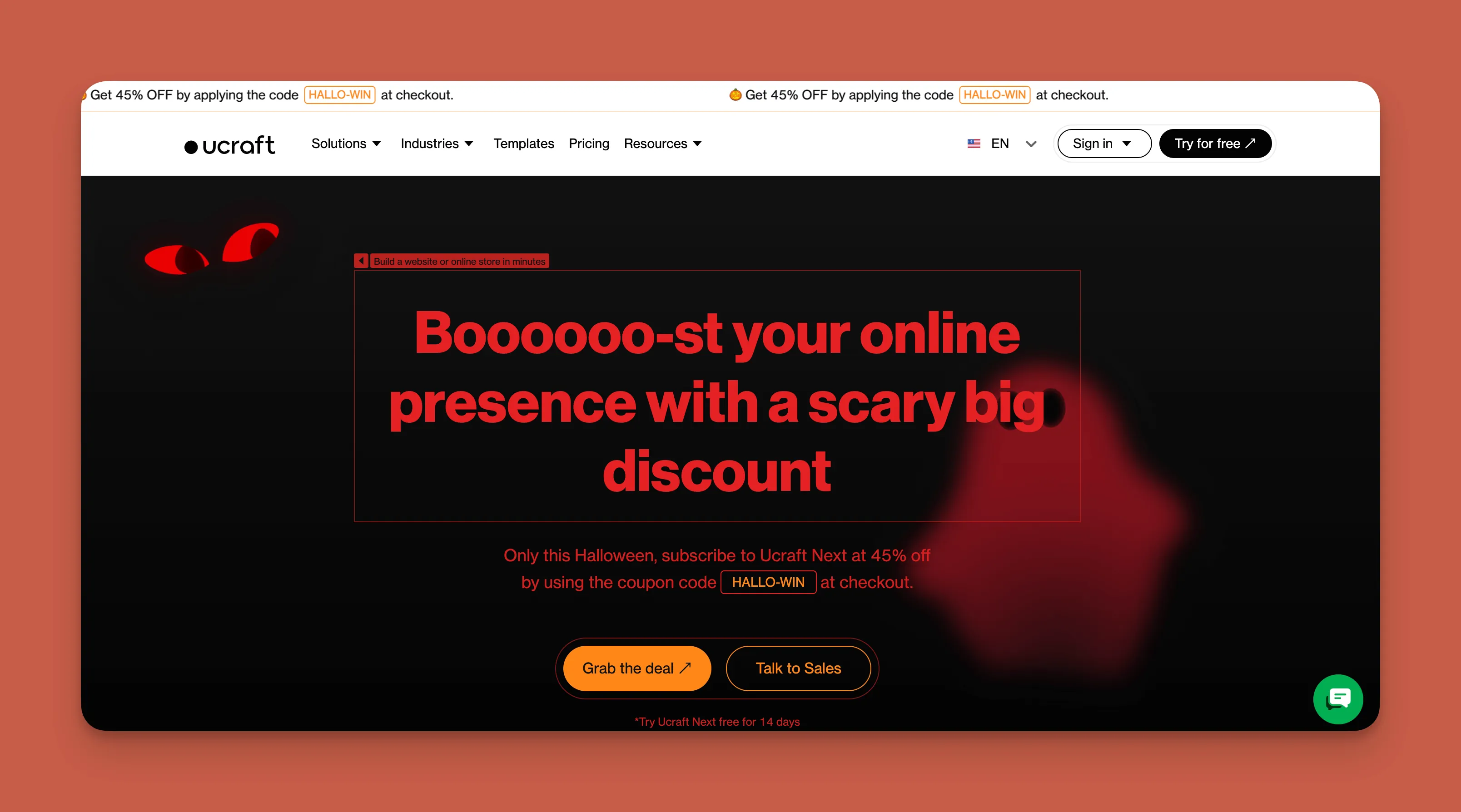 Ucraft website builder interface