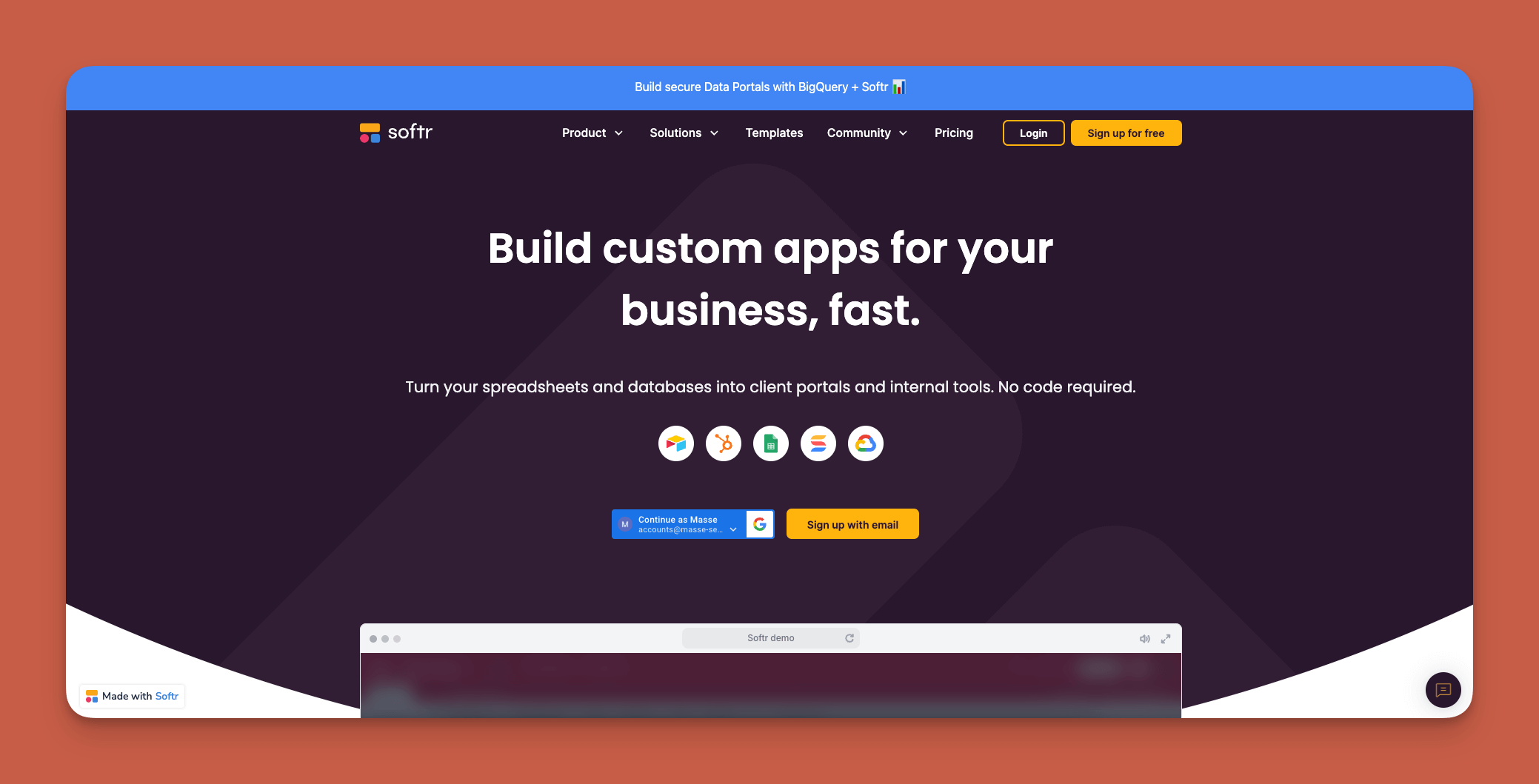 Softr app builder interface