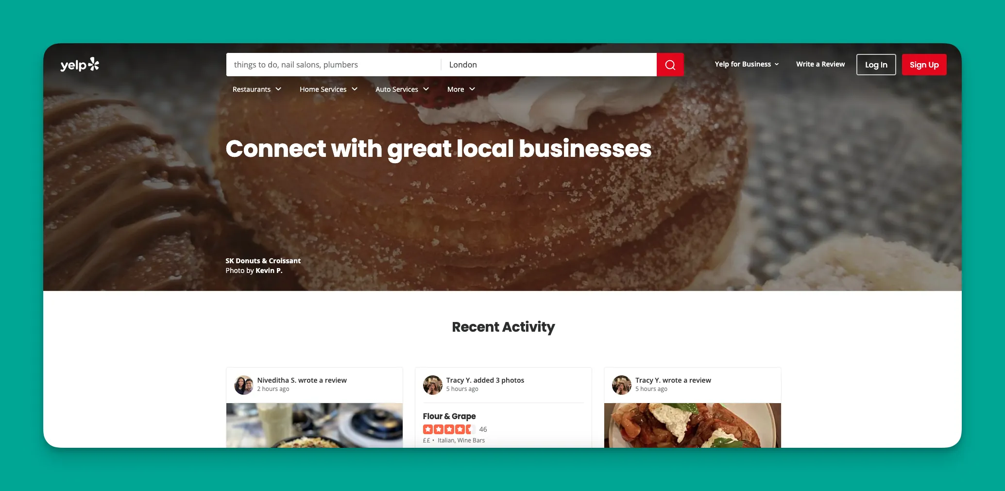 Yelp restaurant profile interface