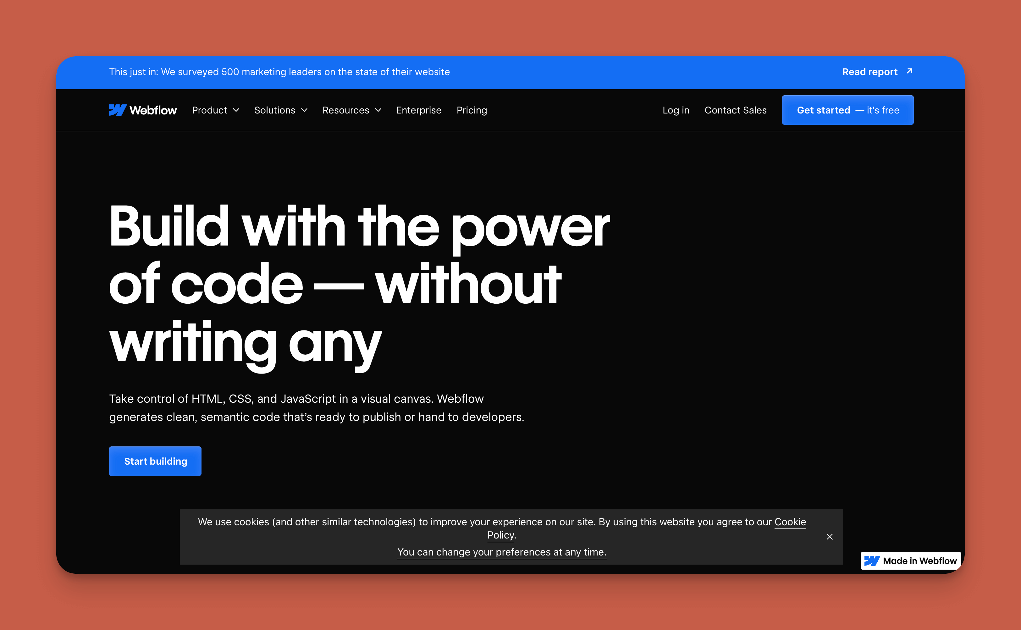 Webflow website and web app builder interface