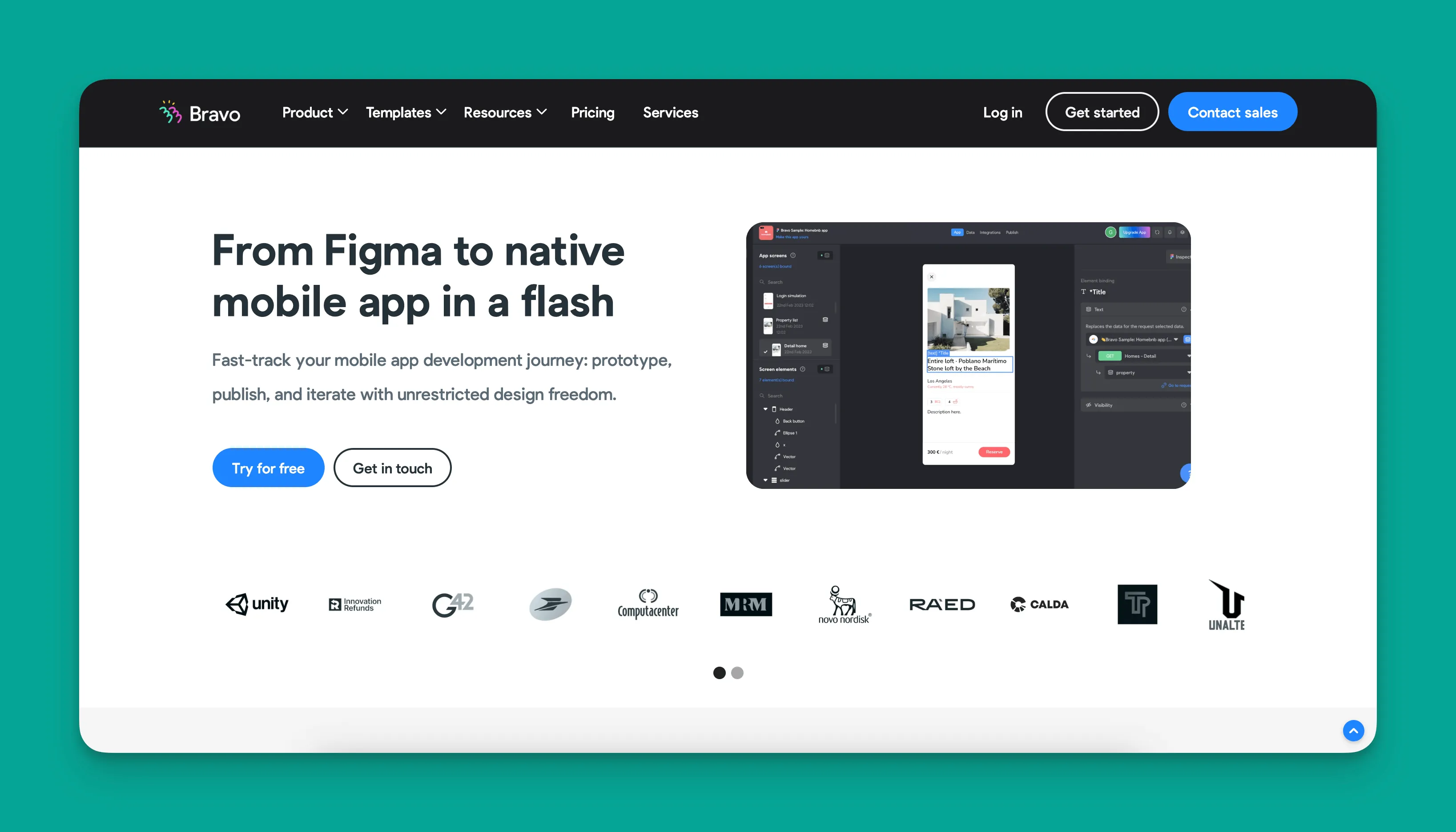Bravo Studio interface showing Figma-to-native app builder