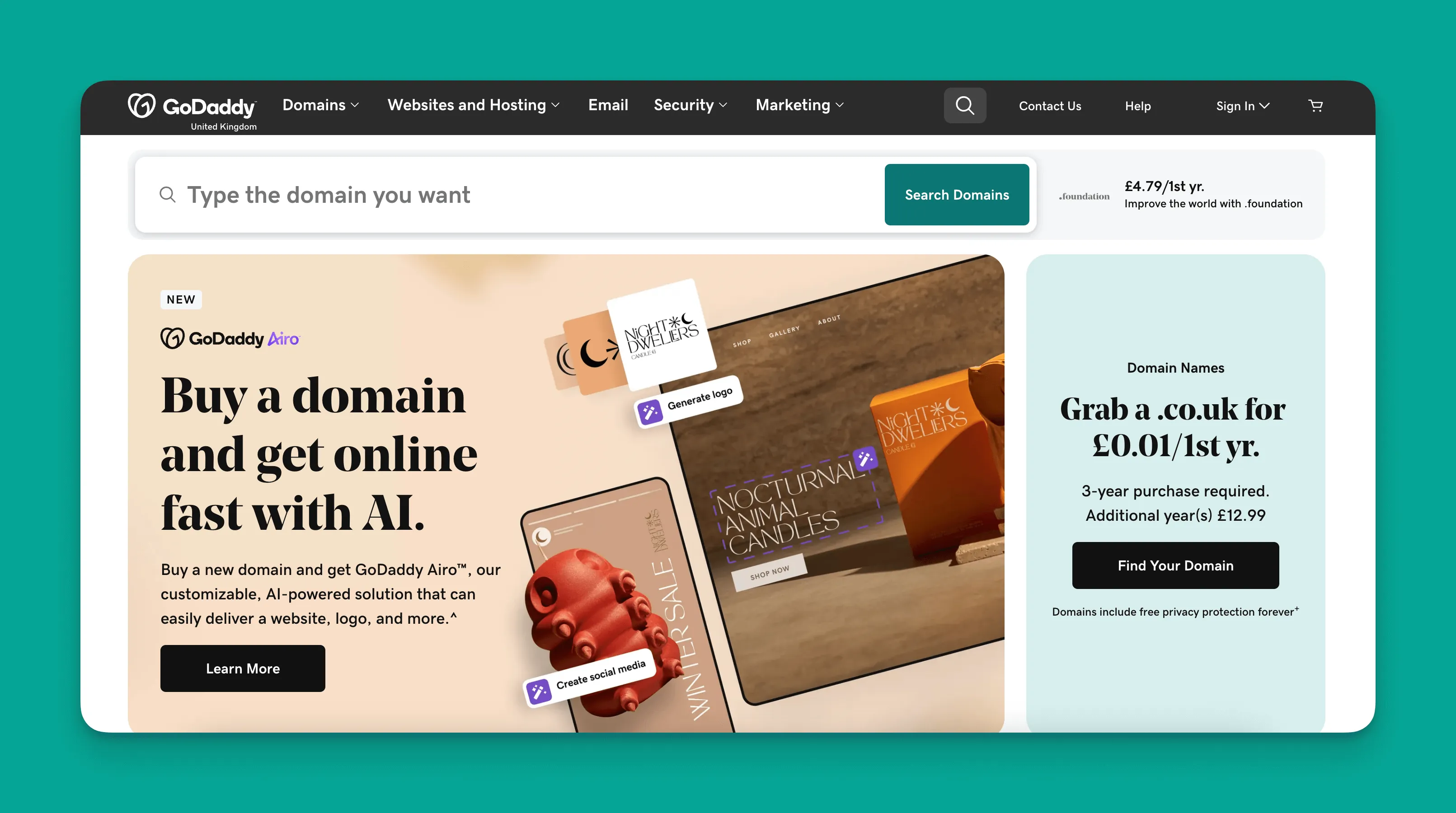 GoDaddy website builder interface