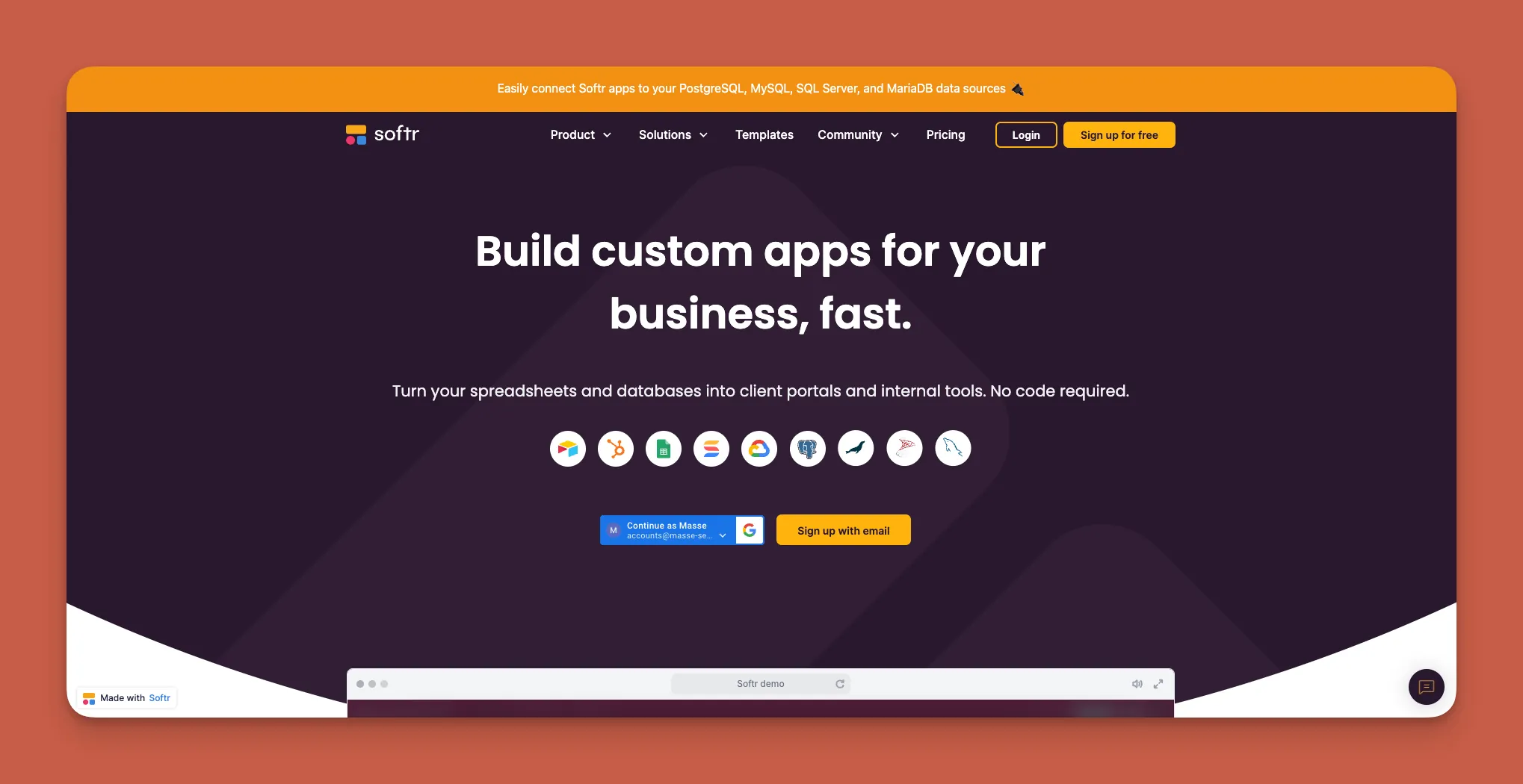 Softr database to app builder