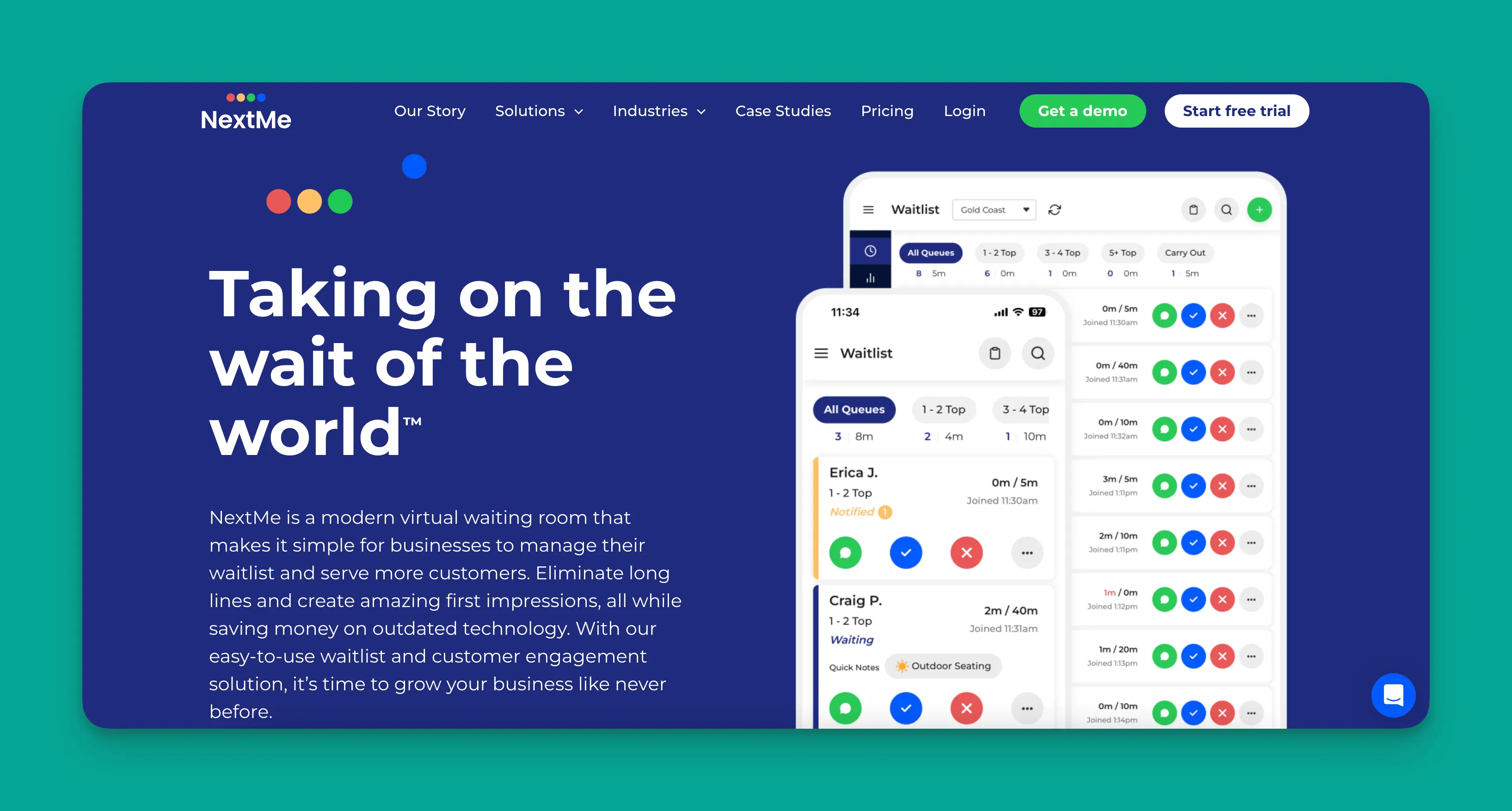 NextMe waitlist management interface