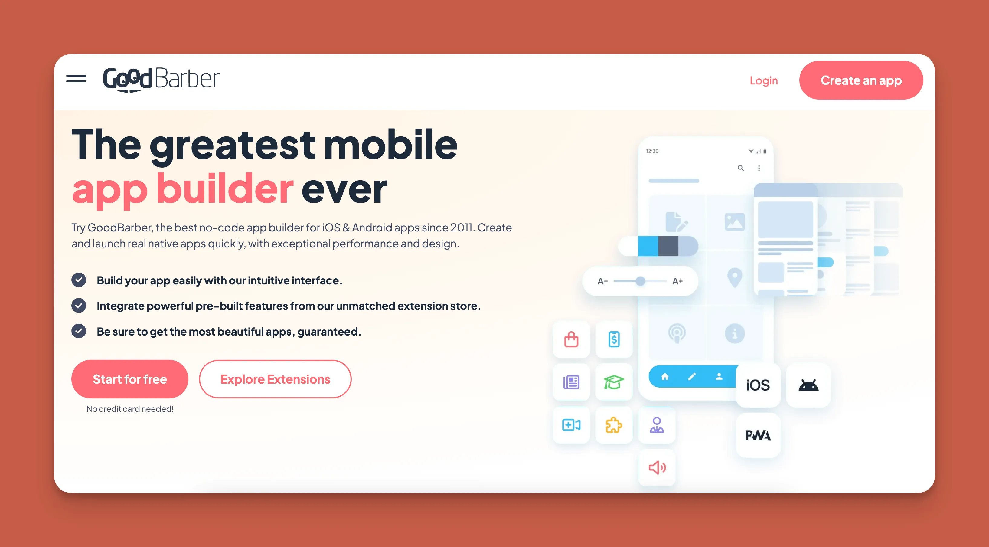 GoodBarber app builder interface