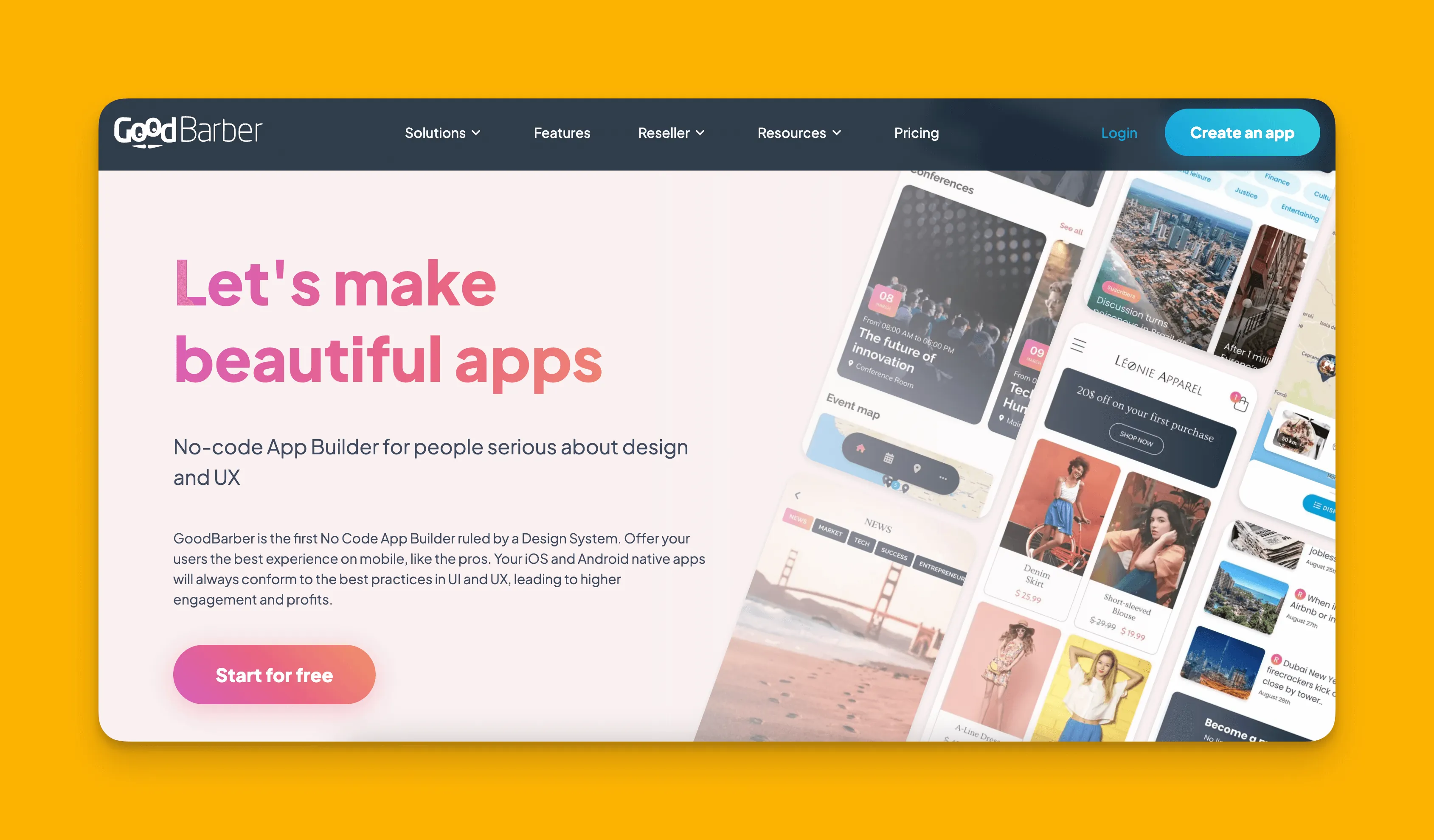 GoodBarber app builder interface