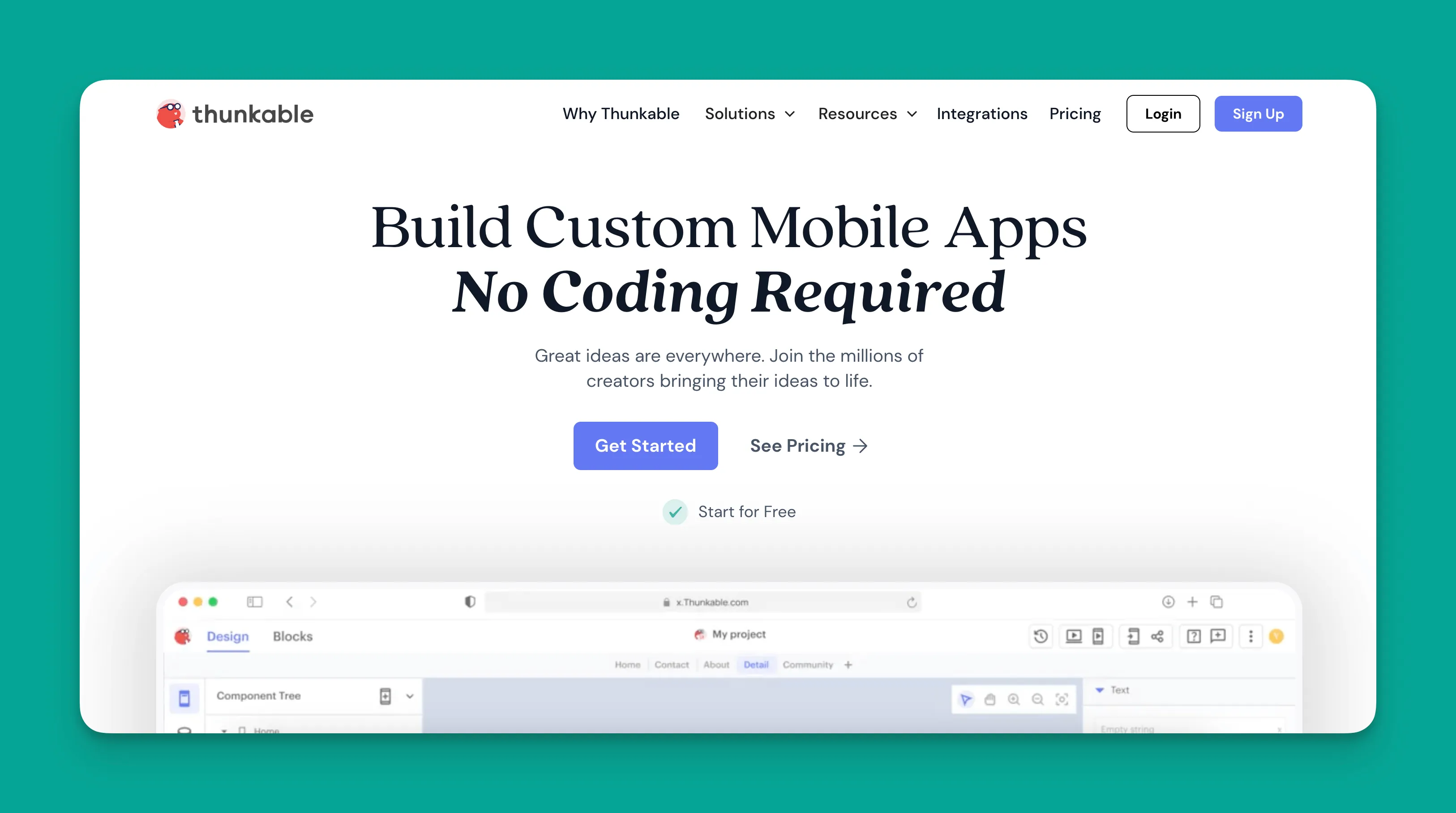Thunkable app builder interface