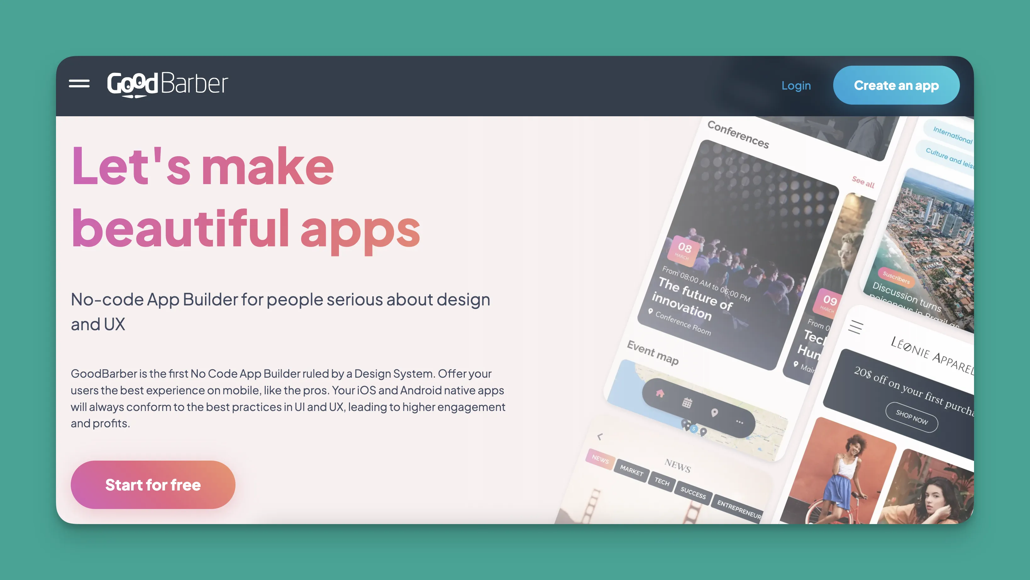 GoodBarber app builder interface