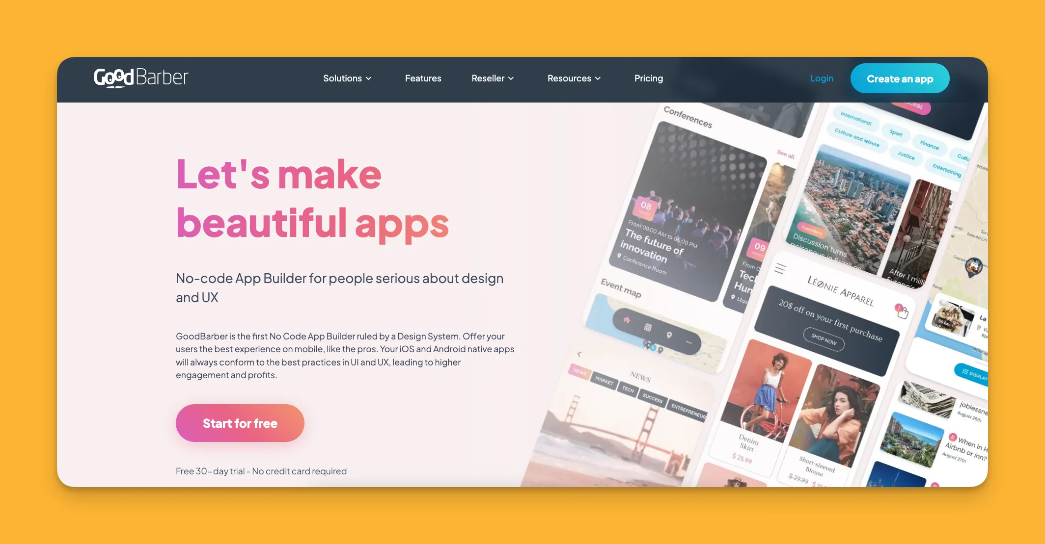 GoodBarber app builder interface