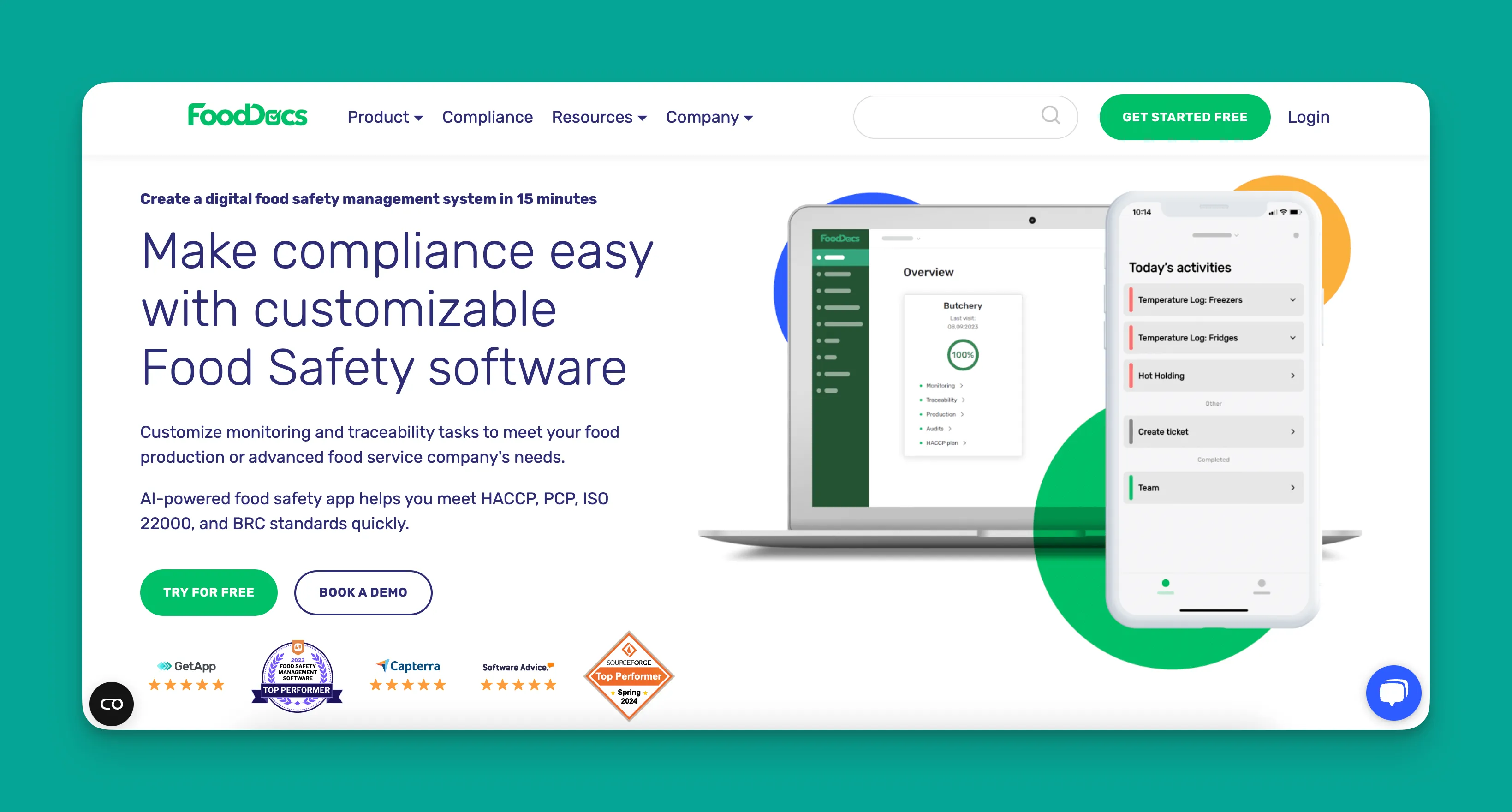 FoodDocs food safety interface