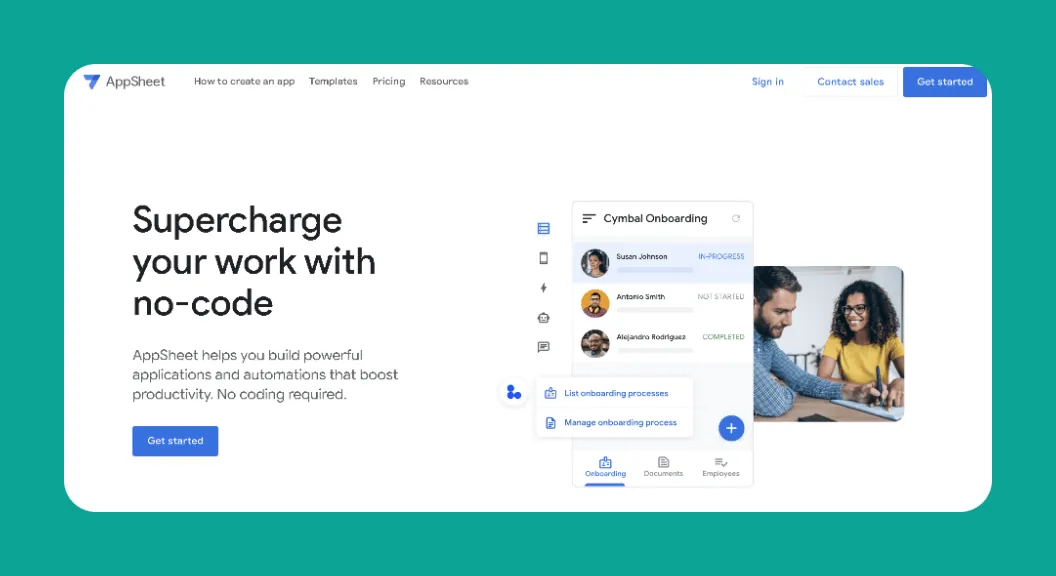 AppSheet app builder interface