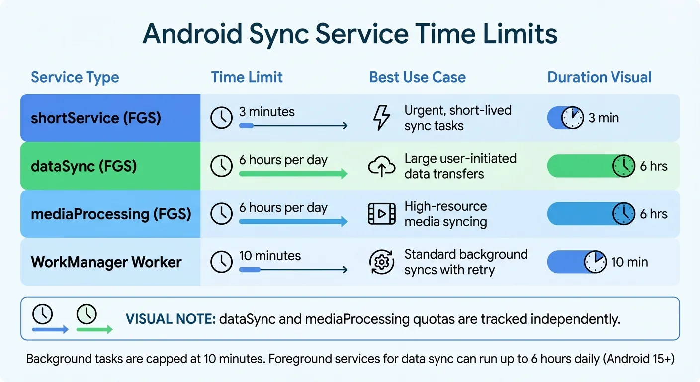 Android Sync Constraints: Time Limits and Service Types Comparison