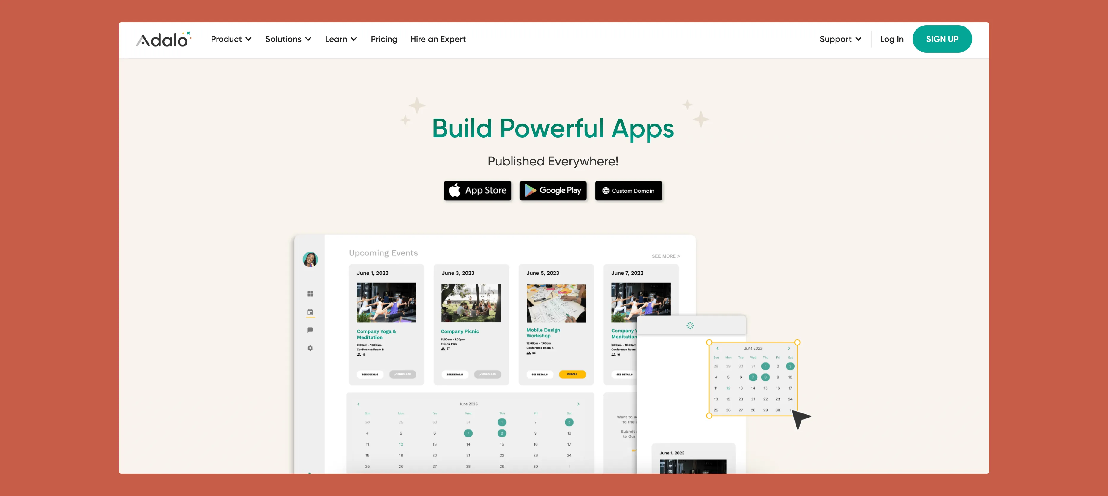 Adalo salon booking app builder interface