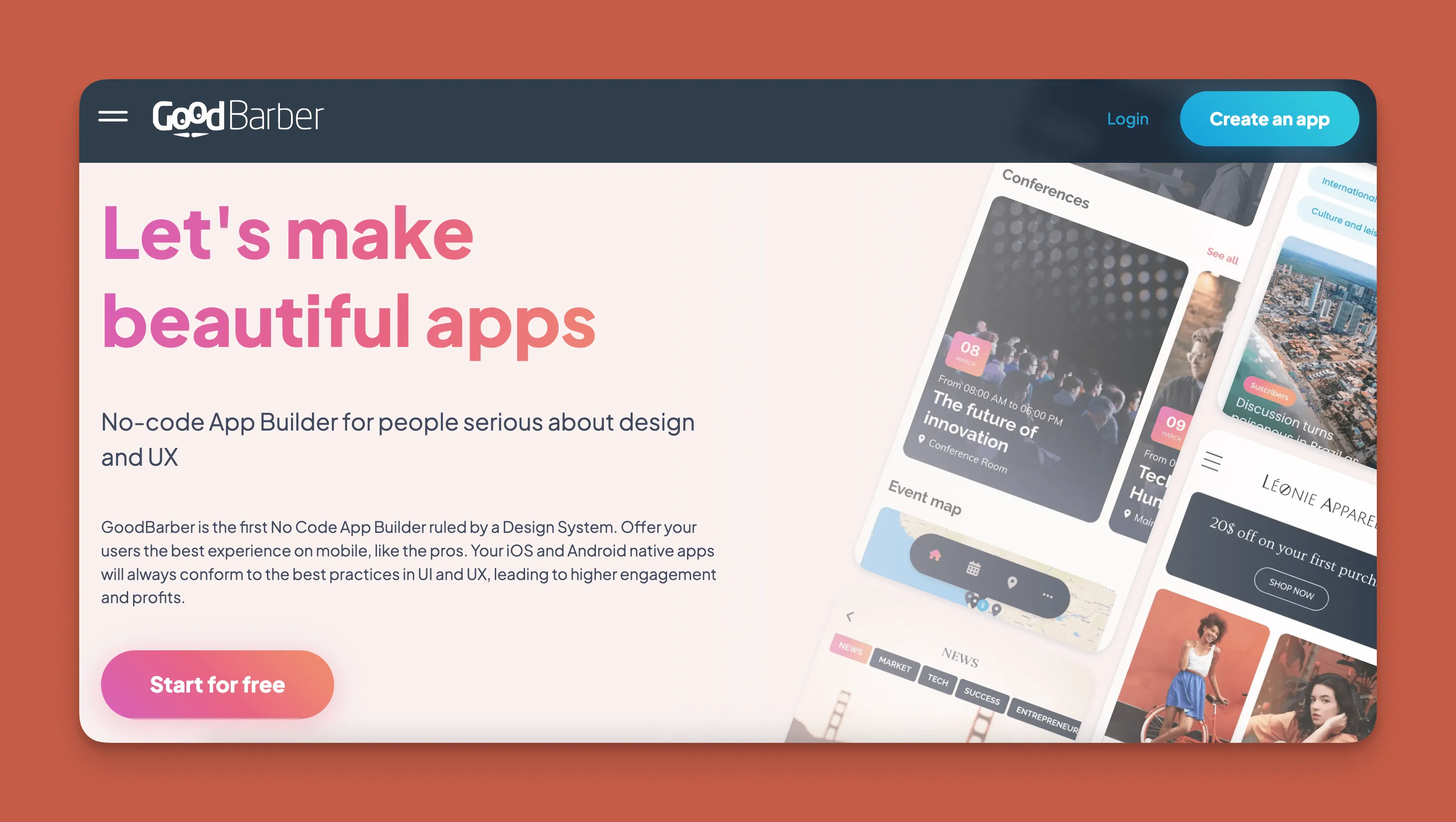 GoodBarber app builder interface
