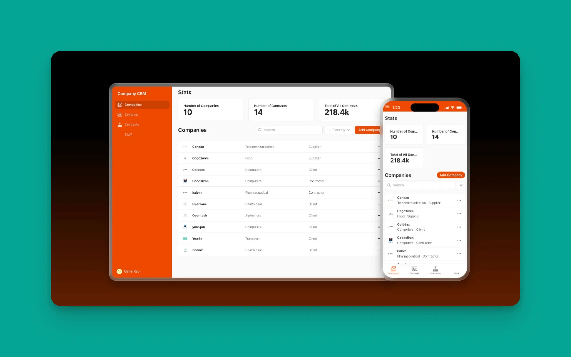 Glide CRM template screenshot