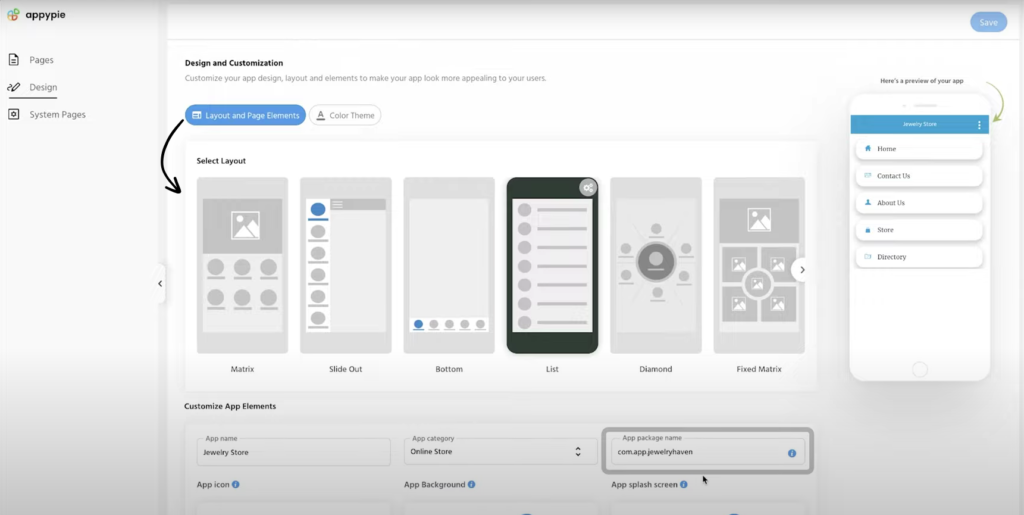 Appy Pie editor interface