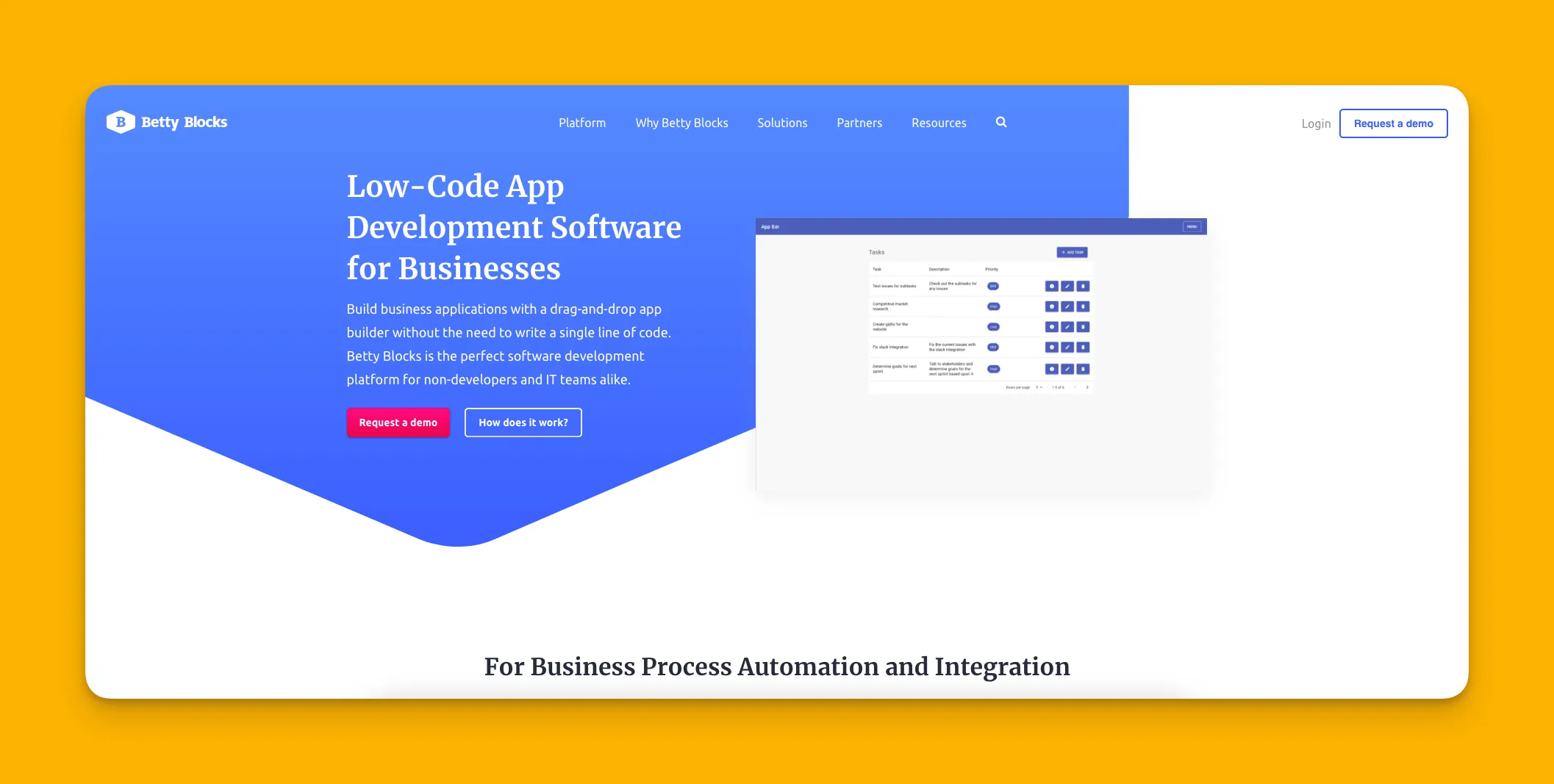Betty Blocks app builder interface