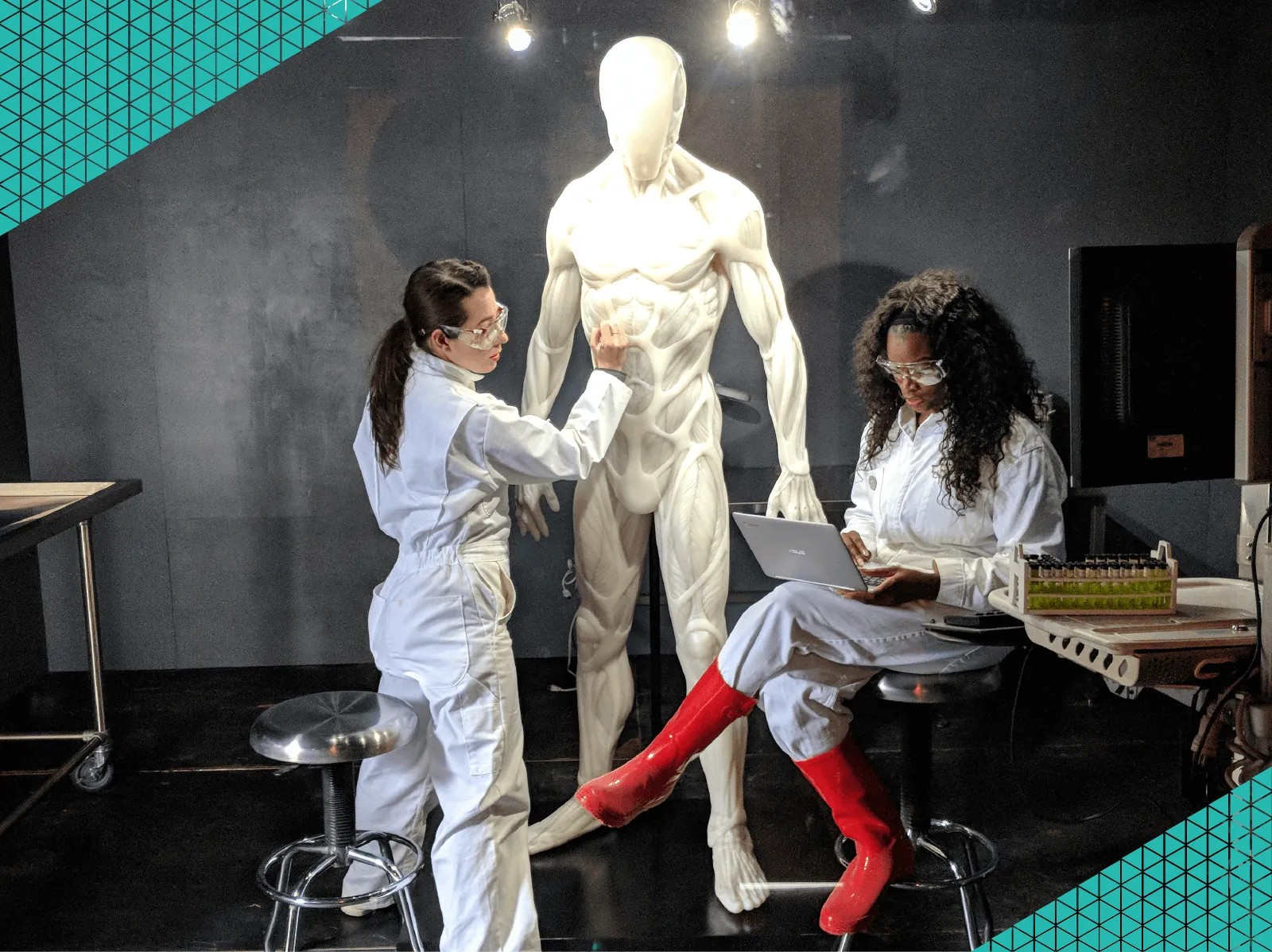 Secret room with scientists making a robot