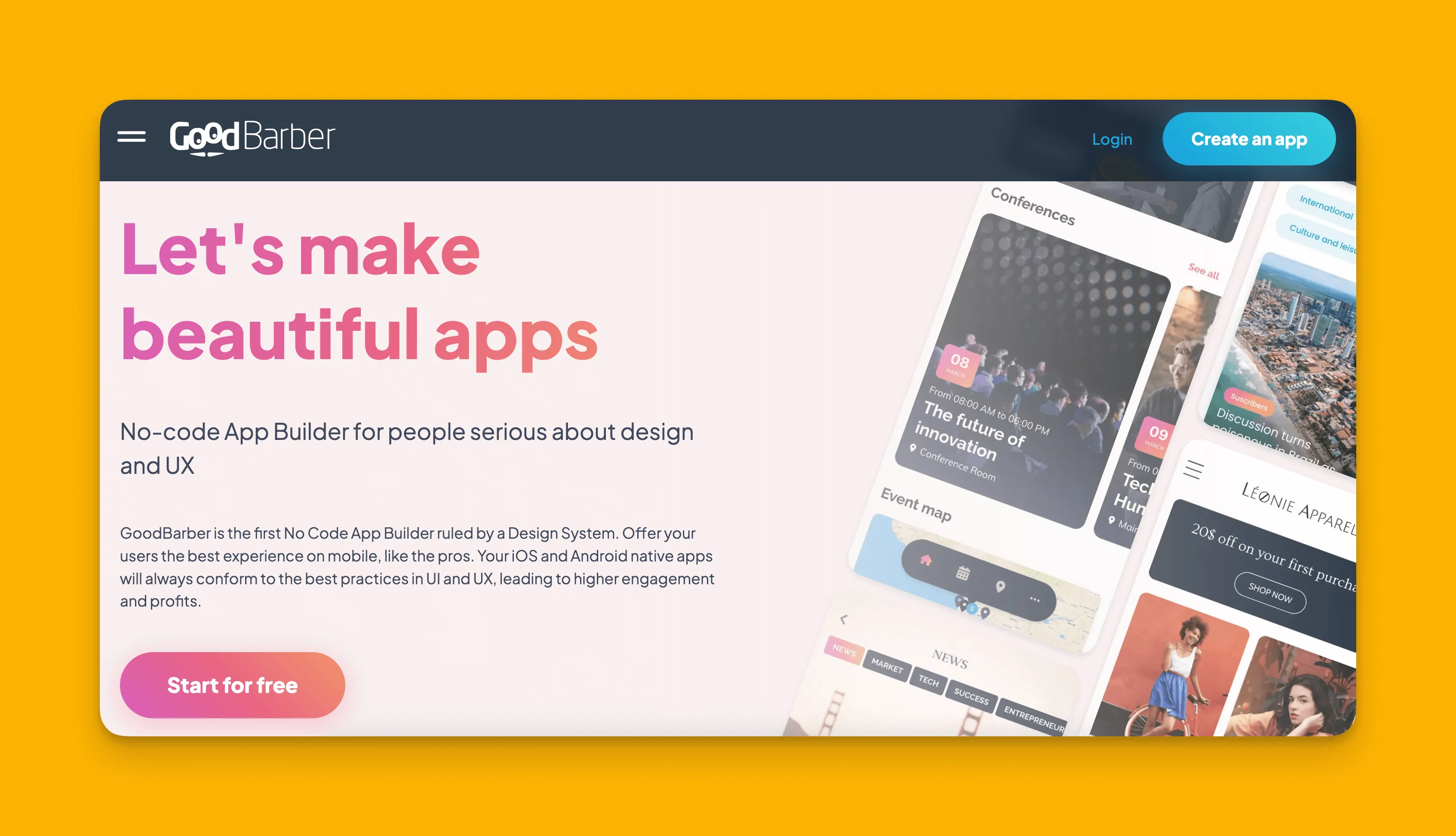 GoodBarber e-commerce app builder interface