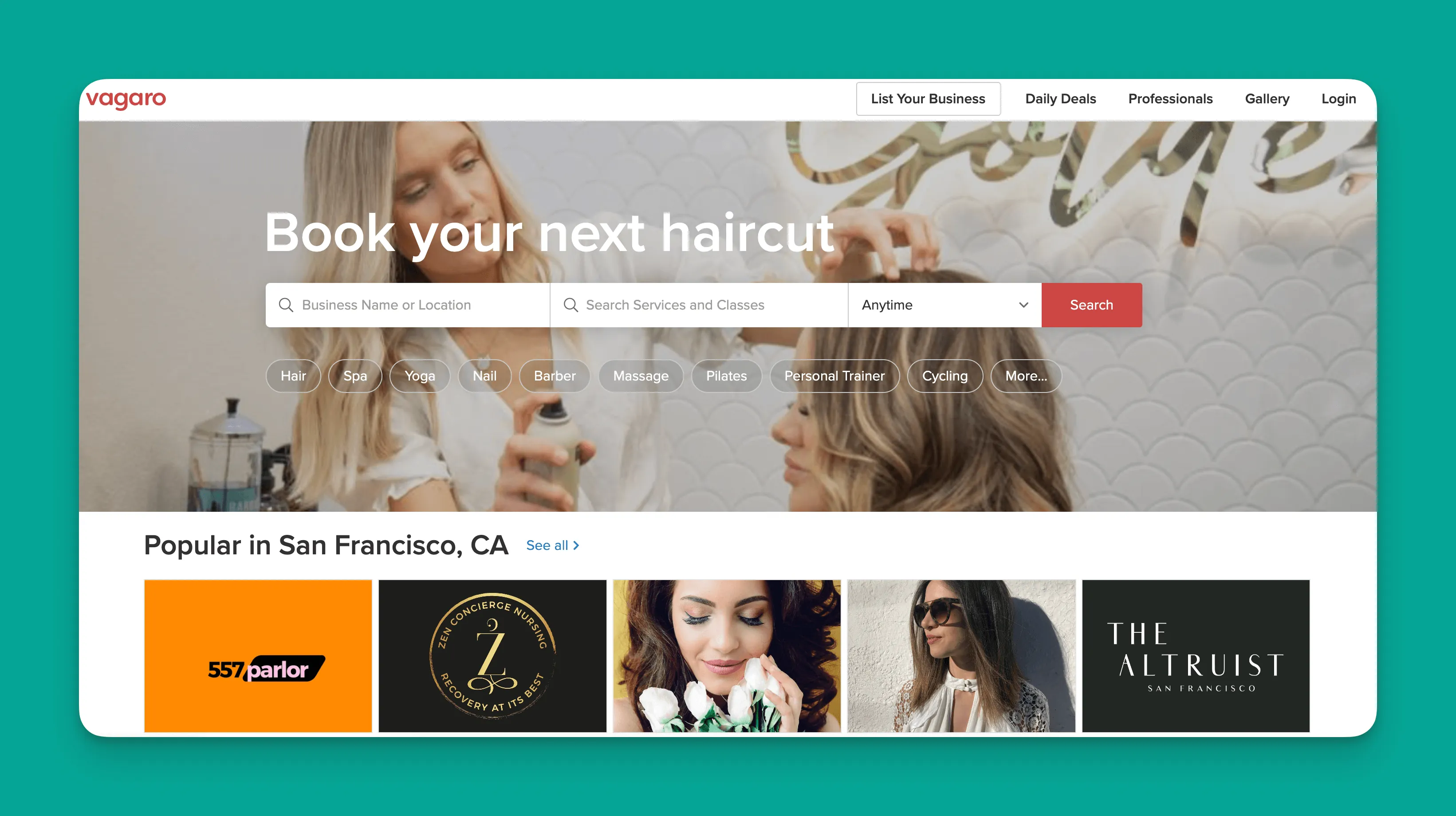 Vagaro booking platform interface