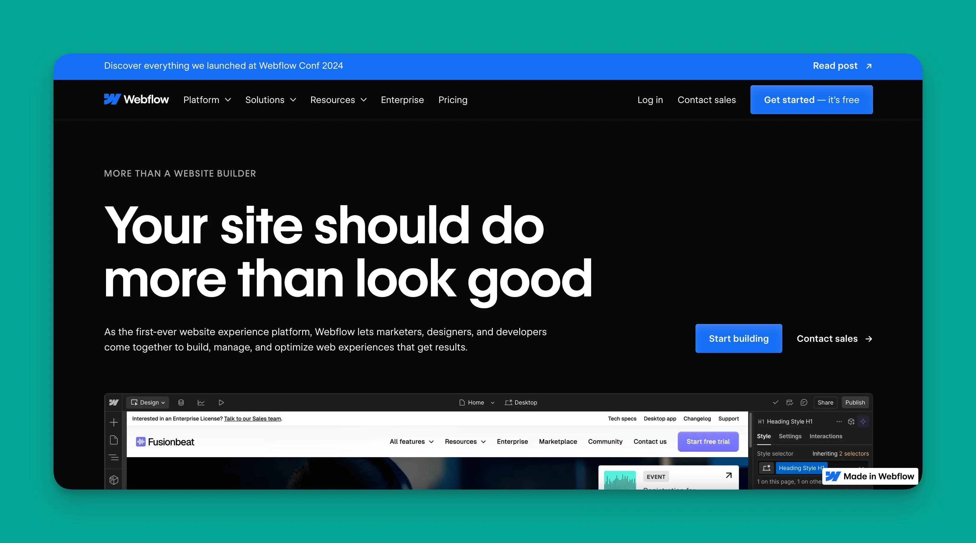 Webflow website builder interface