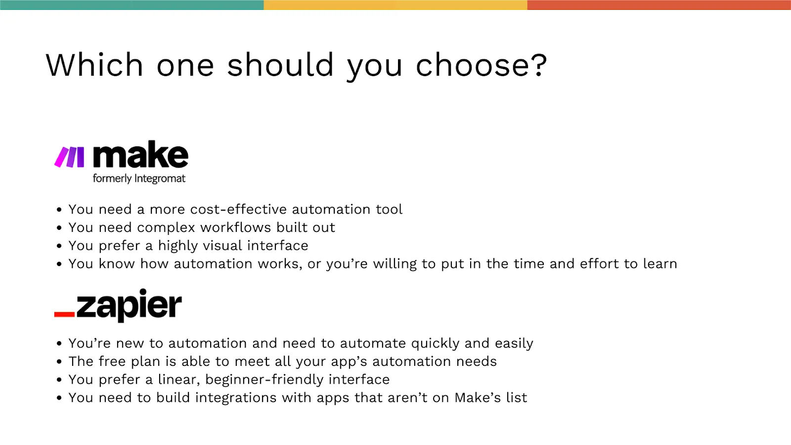Decision guide for Make vs Zapier