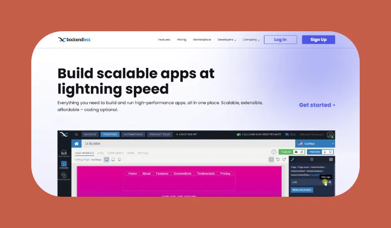 Backendless platform interface