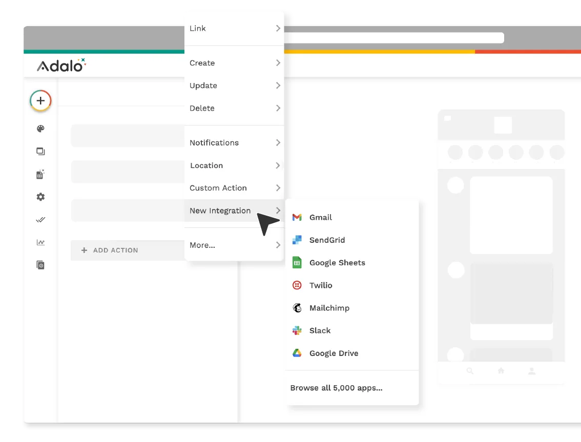 Quickly trigger actions from right inside Adalo
