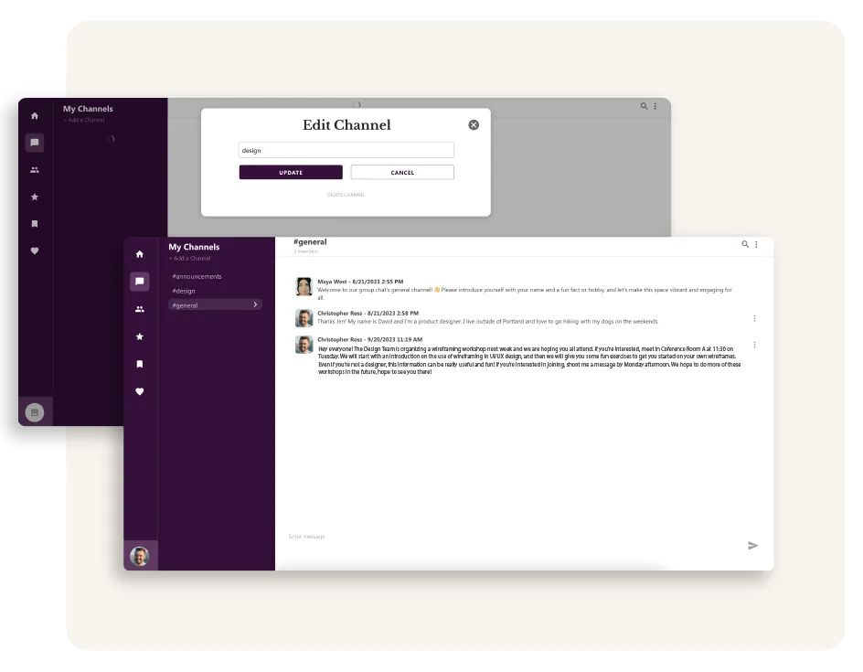 Create a group-messaging feature like slack in your custom app image