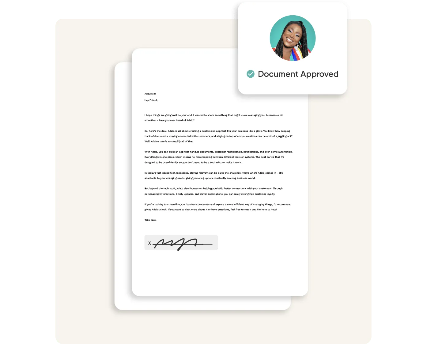 A document receives a signature and a mark of approval.  