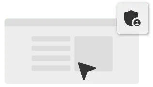 A simplified browser window with a mouse cursor and an admin icon.