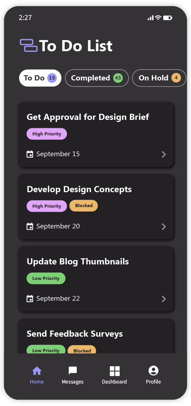 Productivity mobile app built with Adalo