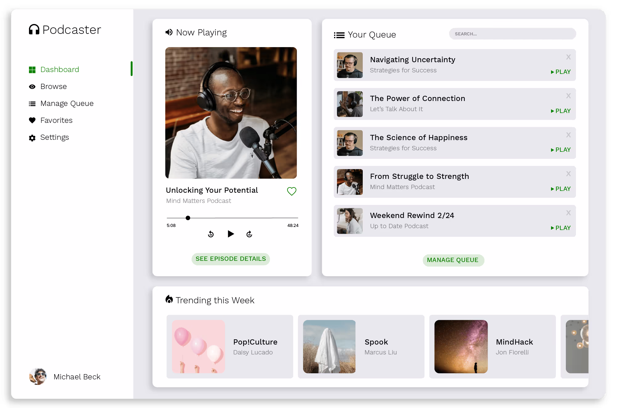 Podcaster web app built with Adalo