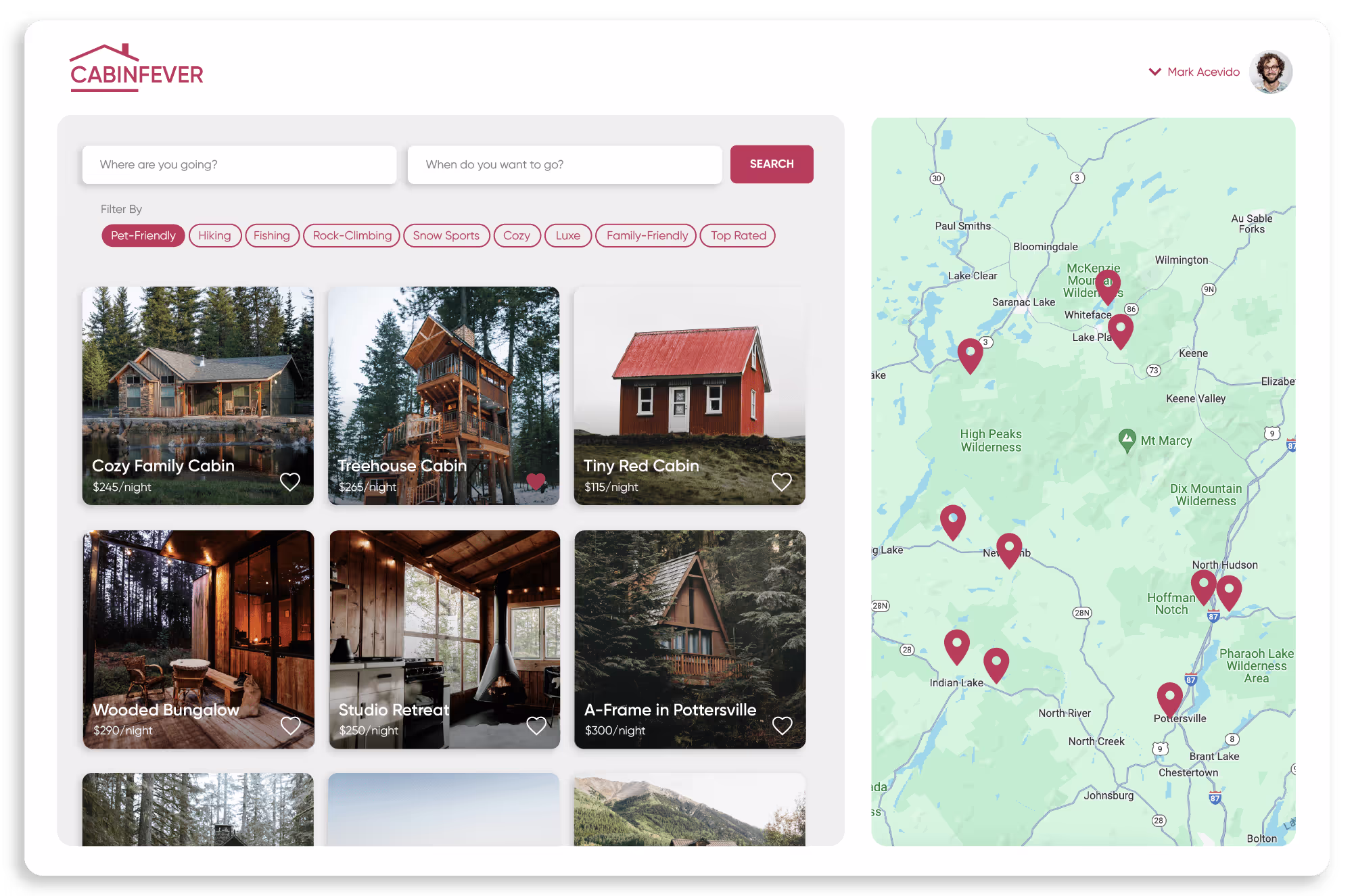 Cabin Fever web app built with Adalo
