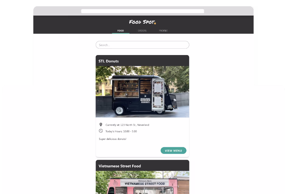 Responsive food ordering app built with Adalo