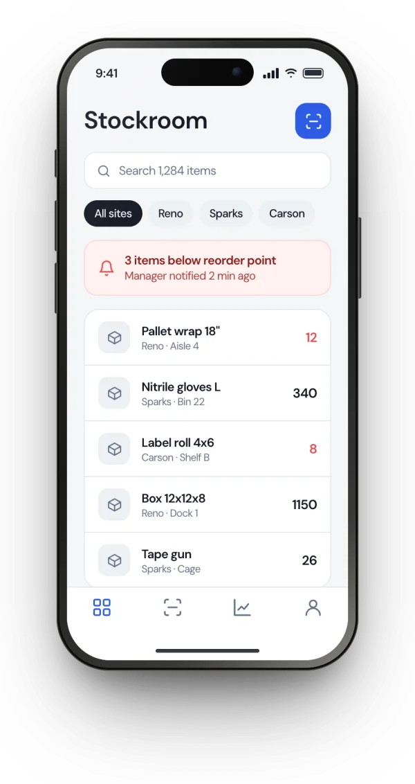Stockroom example app screen